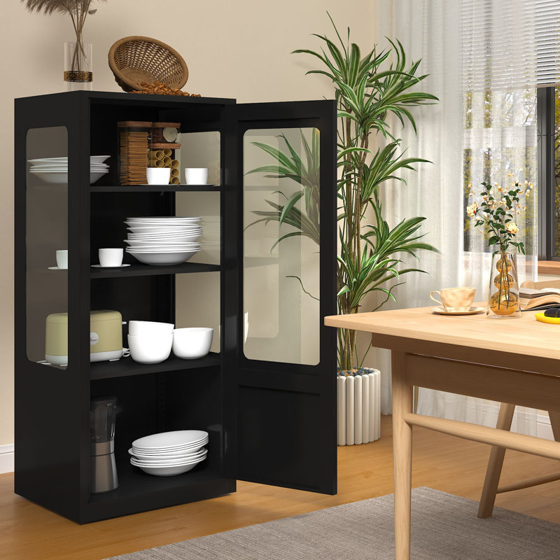 Vitrine avec portes en verre, armoire de rangement avec 3 tablettes réglables