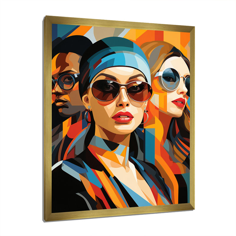 Pop Art Fashion Portrait II - impression sur toile moderne, Cadre doré à une seule photo, H 32 po x l 24 po x P 1 po