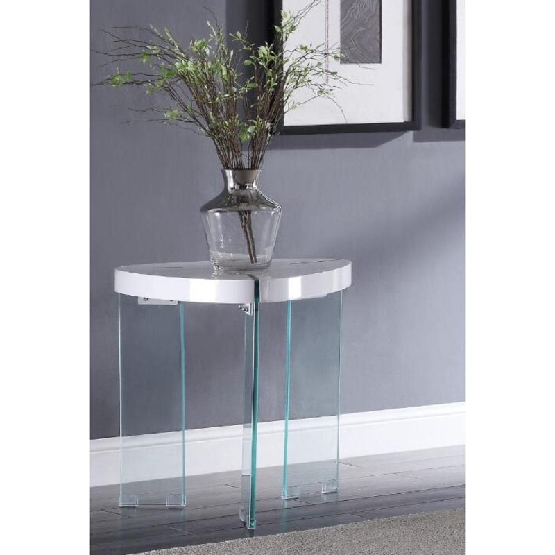 Table de bout triangulaire à trépied, Blanc / Blanc