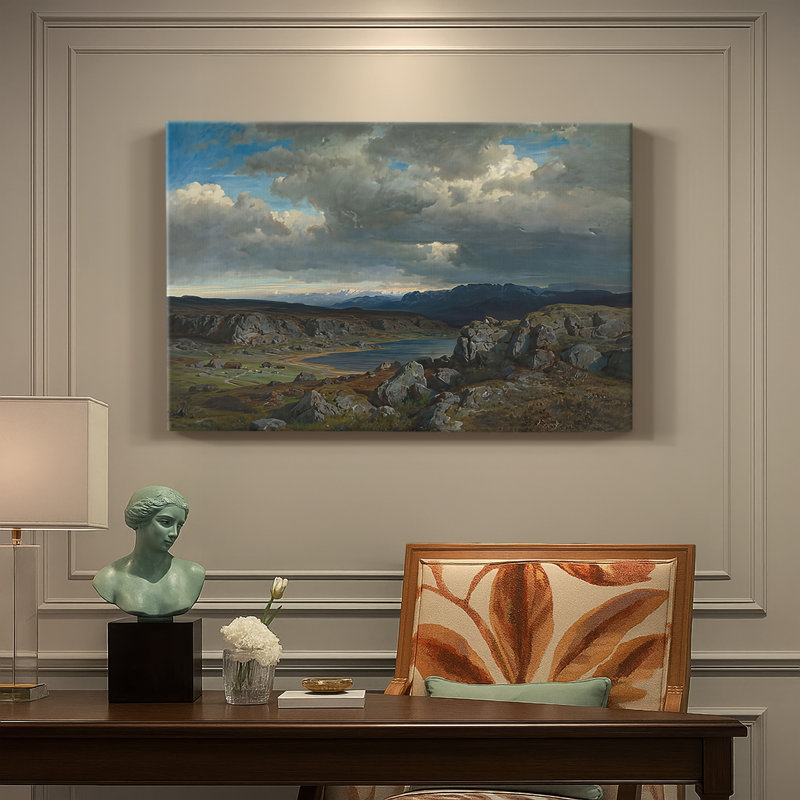 Highland Landscape (Høyfjell) -Hans Gude-Toile tendue avec châssis-c. Milieu à la fin du 19e siècle, 24 po x 36 po
