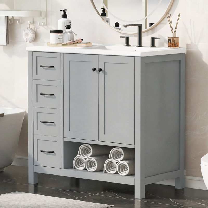 Bathroom Vanity with Sink Top, Grey