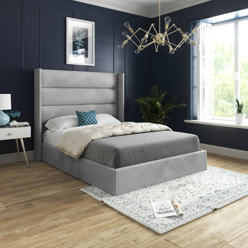 Antoan Upholstered Bed, Small Double (4'), Grey