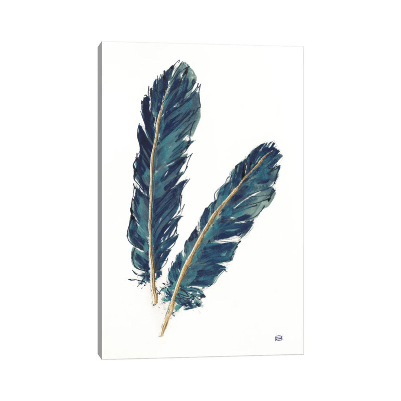 Gold Feathers, Indigo IV by Chris Paschke - Wrapped Canvas Print, 20.32 cm H x 30.48 cm W