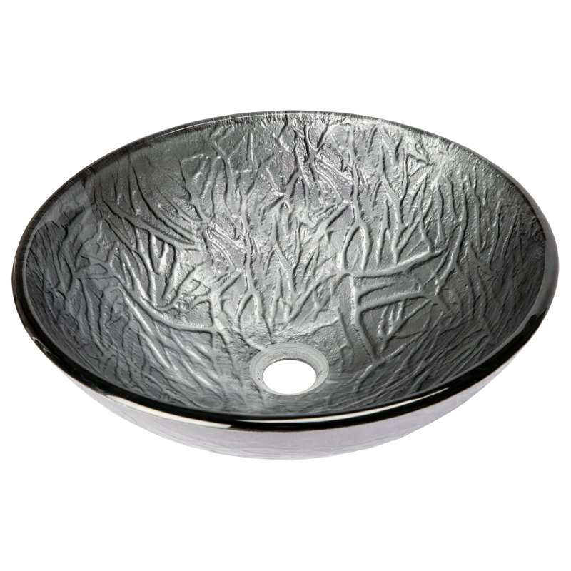 Eden Bath 16.5'' Tempered Glass Circular Bathroom Sink, Silver
