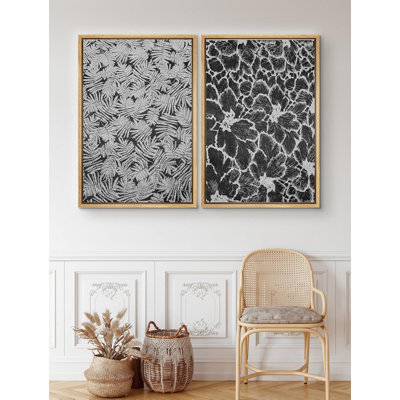" Black And Gray Bundles Of Flowers Duotone Grayscale Nature Leaves Modern Art Contemporary Dark " 2 - Pieces