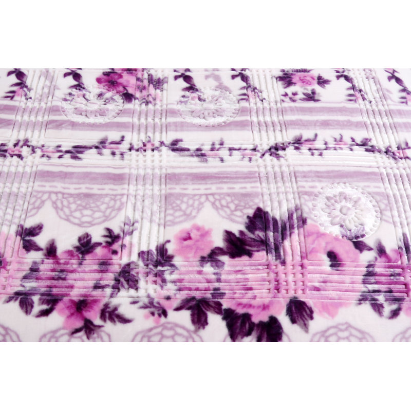 Jeté lourd en peluche, Très grand, Floral, Mauve