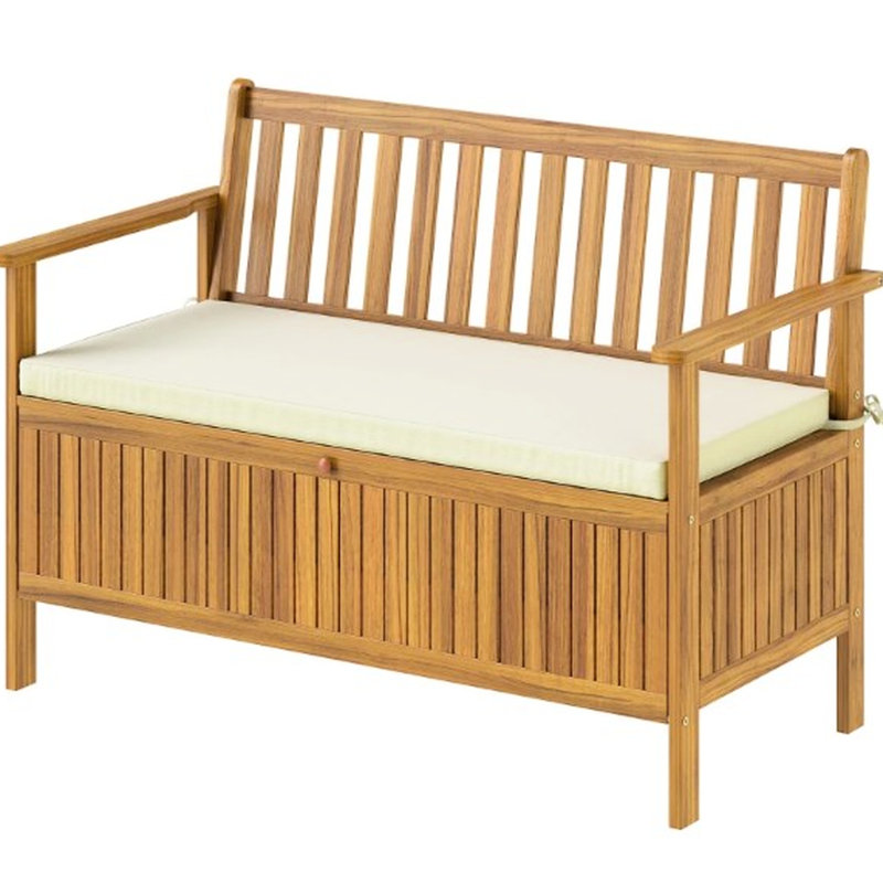 Banc de jardin avec rangement dissimulé et assise confortable - Finition en bois, coussin d'assise inclus, assemblage requis. Compartiment de jardin amovible. Banc d'extérieur, couleur blanc crème.