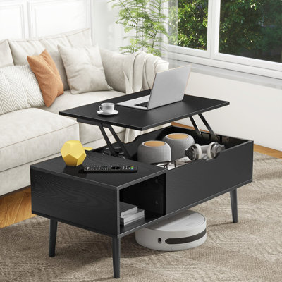 Lift Top Coffee Tables For Living Room, Small Rising Wooden Dining Center Tables With Storage Shelf And Hidden Compartment -  George Oliver, D859BD6F93C446E589E4D6C90C5E5416