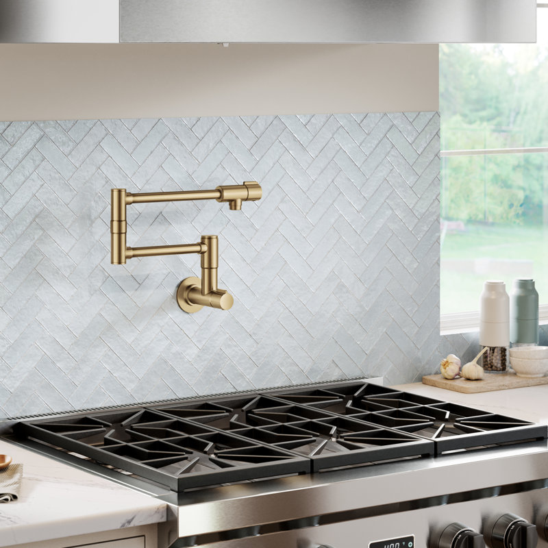 Robinet de cuisine à fixation murale avec bras rétractable KRAUS Bolden, Laiton brossé