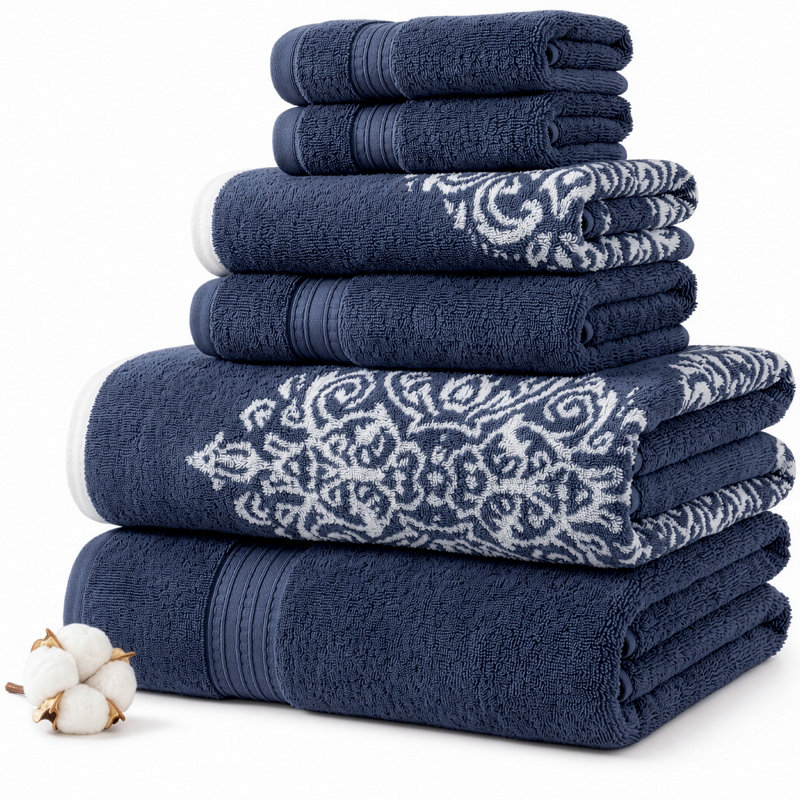 Modern Threads Artesia Damask 6-Piece Reversible Yarn Dyed Jacquard Towel Set - Bath Towels, Hand Towels, & Washcloths - Super Absorbent & Quick Dry
