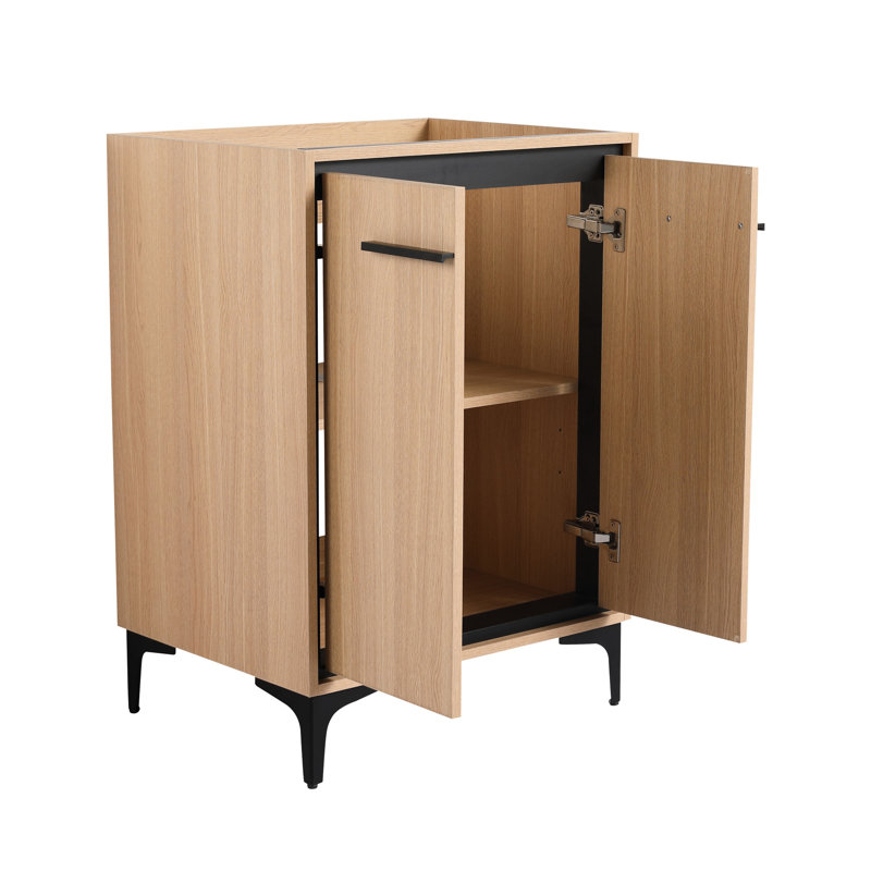 Meuble-lavabo de 24 po sans lavabo supérieur - Armoire spacieuse avec portes de conception américaine, accessoire de rangement en bois d'ingénierie, fonction de fermeture en douceur pour garder les produits organisés et protégés.
