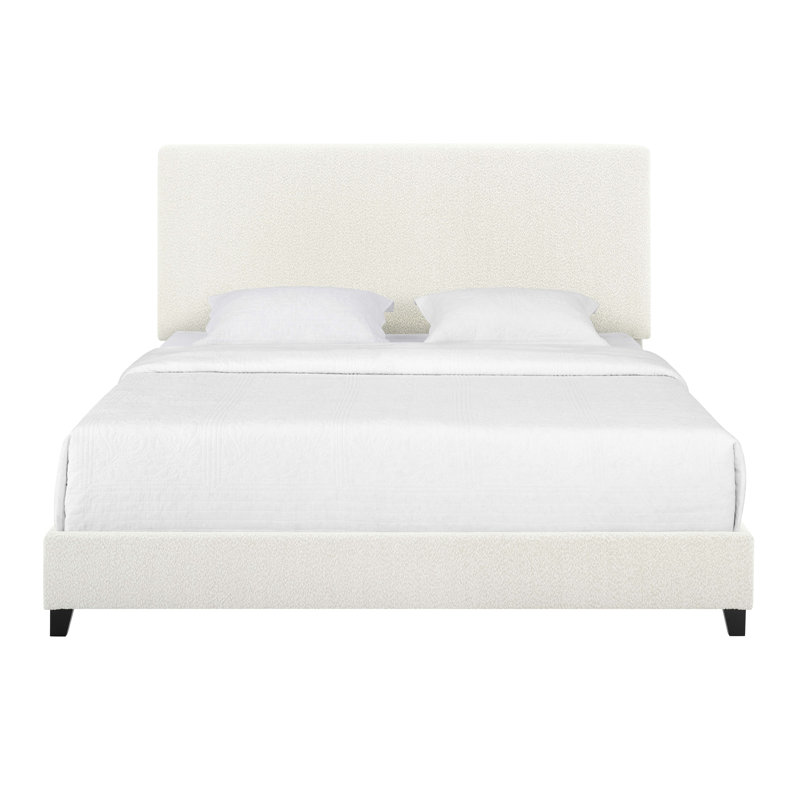 Lit plateforme tapissier Boucle, Blanc, Grand lit