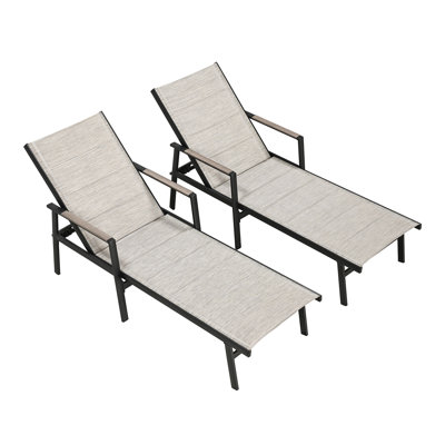 Set of 2 Outdoor Aluminum Chaise Lounges with 3D Double-Layer Textilene and Adjustable Backrests