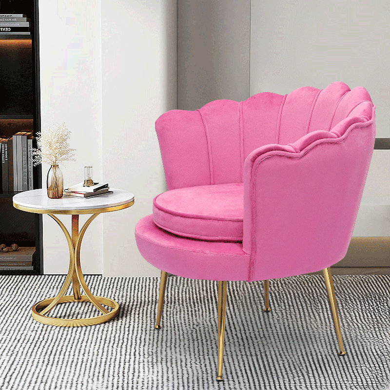 Pink Velvet Barrel Accent Chair with Golden Metal Legs