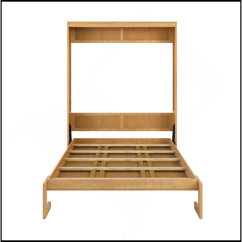 Armoire de lit en bois massif avec rotin Murphy, Lit double, Naturel