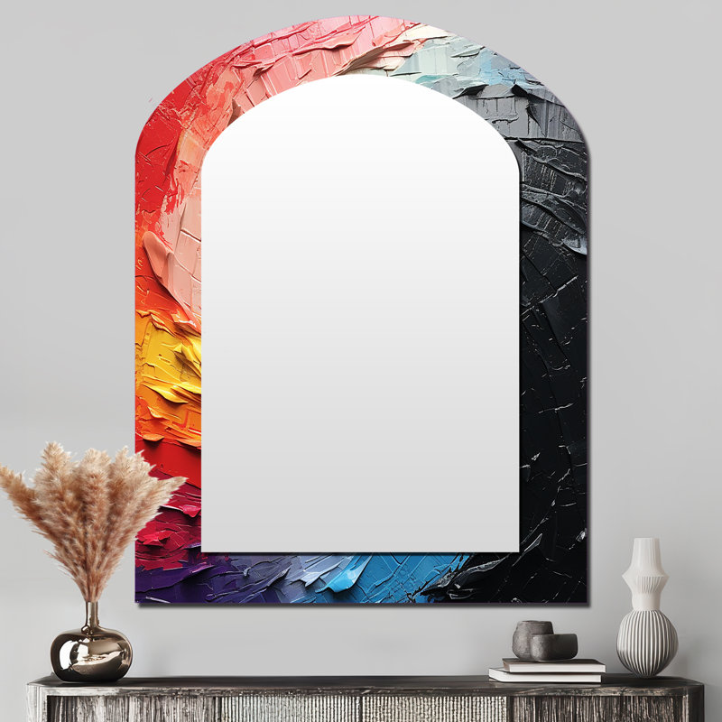 Minimalisme arc-en-ciel Prismatic Dreams - miroir asymétrique arc-en-ciel, miroir mural décoratif Black Arch, impression sur métal