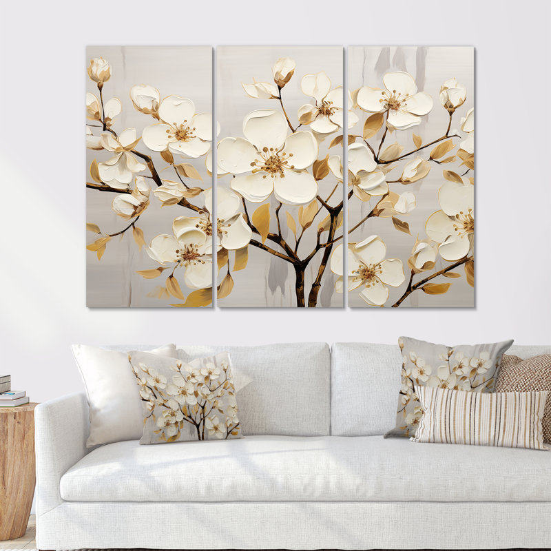 Ensemble d'art sur toile Dogwood, Toile tendue, H 40 po x l 60 po x P 1 po