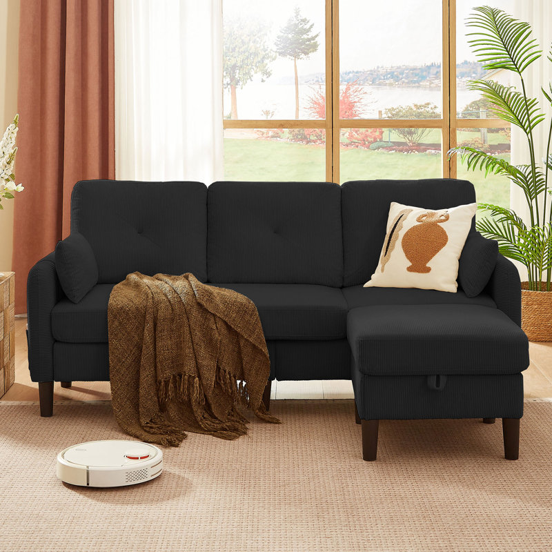 Canapé modulaire 3 pièces Elmaleh, Mélange de polyester noir