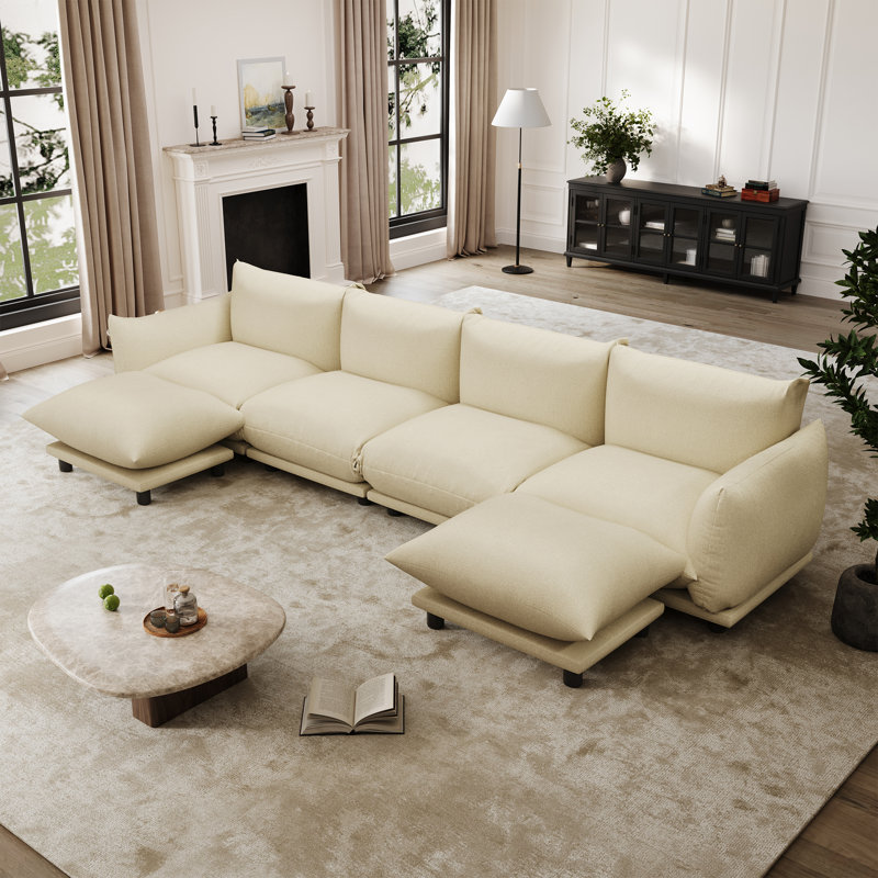 Canapé modulaire en U avec repose-pieds Raeshell, Beige
