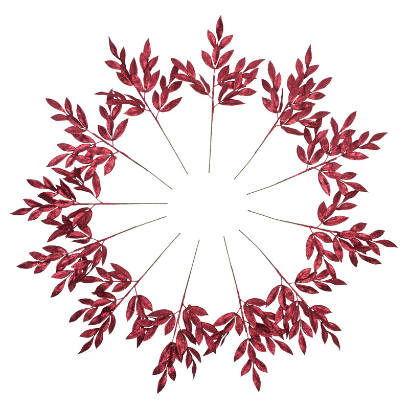 22" Glitter BayLeaf Artificial Christmas Spray, Burgundy, 22" H x 8" W x 0.5" D