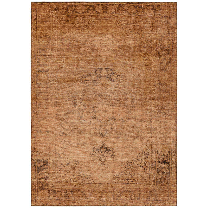 Tapis intérieur lavable oriental orange cuivre et brun 8 pi x 10 pi, Rectangle 5' X 8'