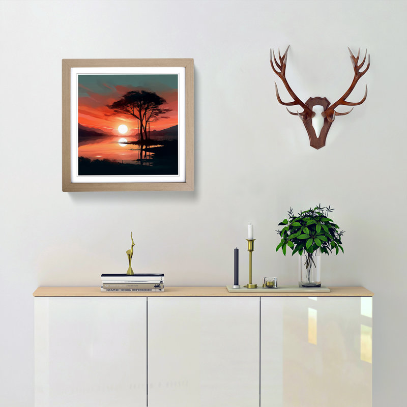 Sunset - Single Picture Frame Print on Wood, Oak