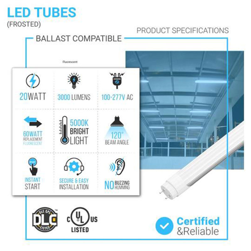 20 W, ampoule DEL T8, à intensité variable, culot G13 / à deux broches, 5000