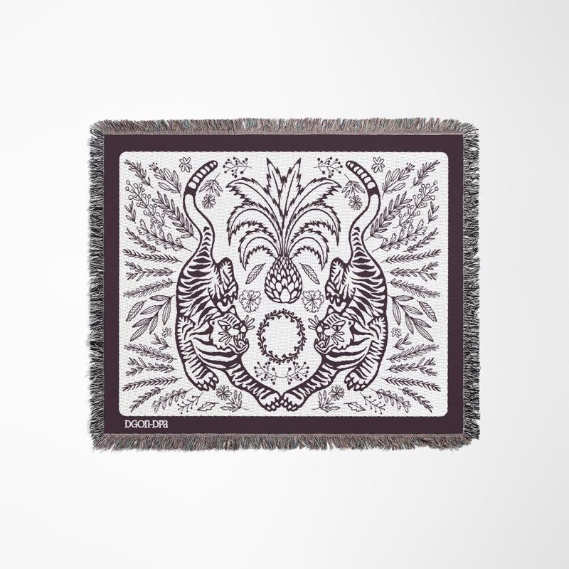Jeté en mélange de coton Hero Tiger, Pourpre / Blanc cassé, L 80 po x l 60 po