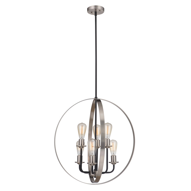 Lustre géométrique à relevés 6 lumières Argelis, Noir plat / nickel poli brossé