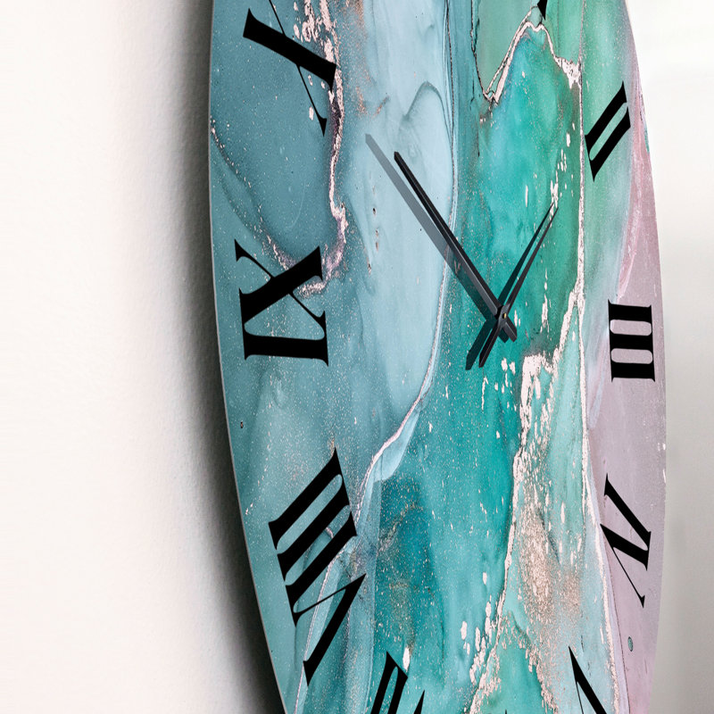 Marbre turquoise abstrait - horloge murale moderne, Moyen