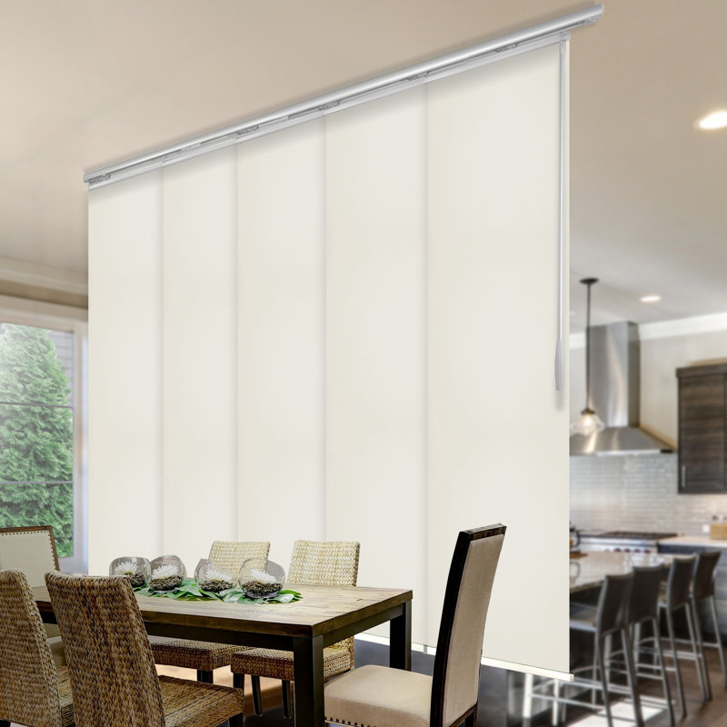 5-Panel Single Rail Blackout Panel Track Extendable 58"-110"W x 94"H, Panel width 23.5", Light Clay/White