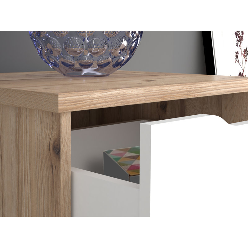 Marietto 45cm W Manufactured Wood Bedside Table, Old Oak/White