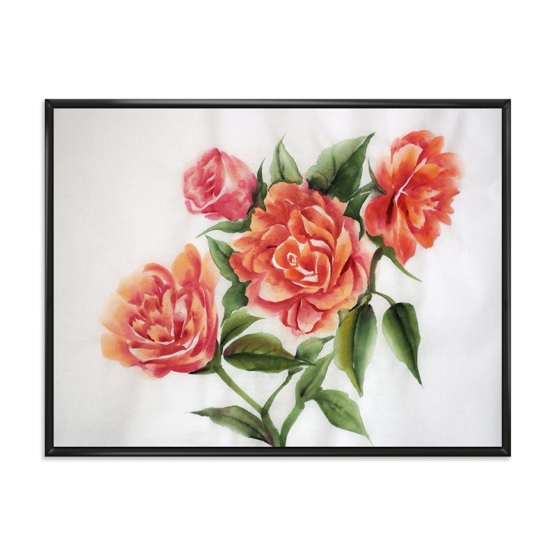 Orange Orange Roses - peinture sur toile, H 16 po x l 32 po x p 1 po, Cadre flottant noir