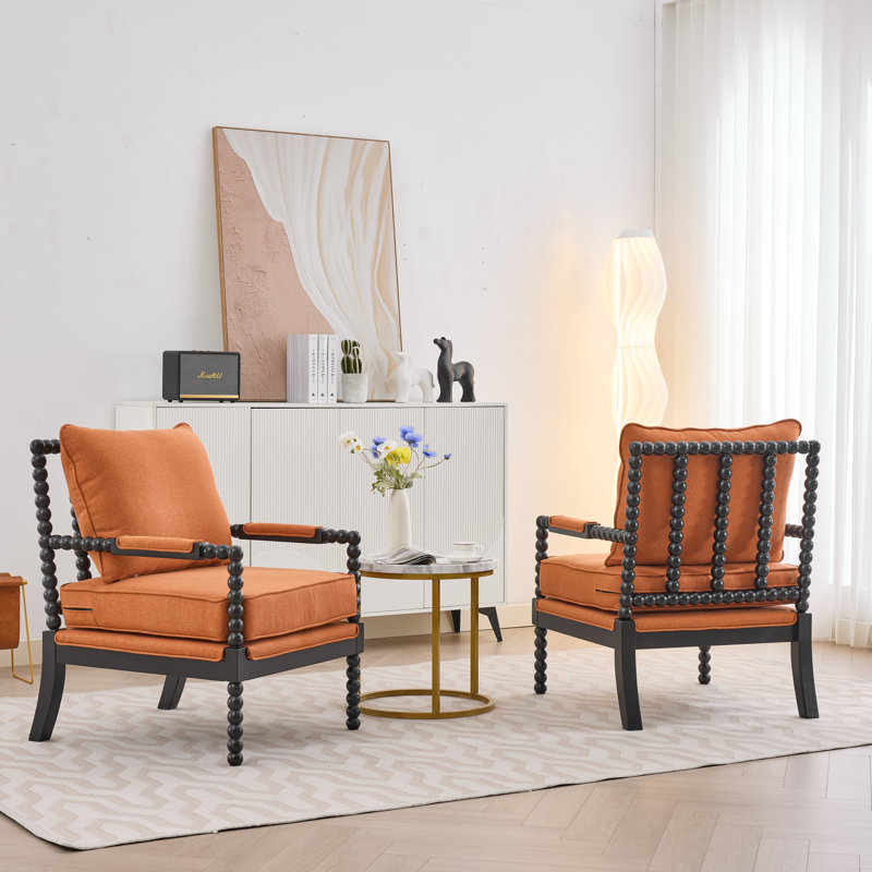 Accent Chair With Turned Wood And Solid Frame, Orange