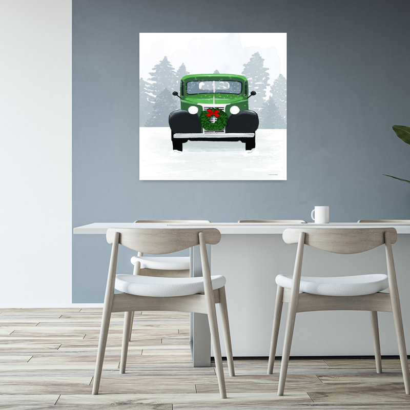 Art rétro de paysage de voiture rétro vintage de Noël, H 32 po x l 32 po