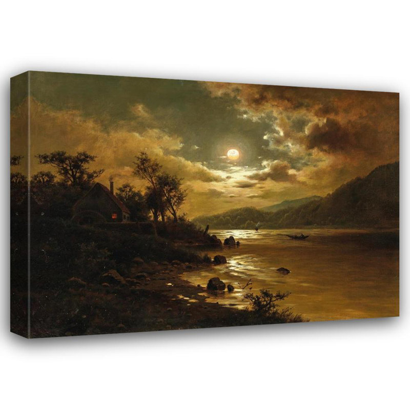 «Moonlight over a Seascape» par Fritz Chwala - Art mural sur toile tendue avec châssis, H 48 po x l 33 po