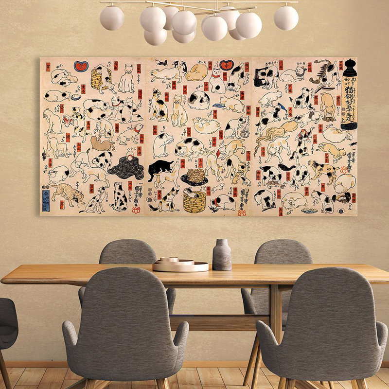 Cats Suggested As the Fifty-three Stations of the Tokaido 1 Piece Wrapped Canvas Wall Art, 35cm H x 70cm W x 4cm D