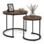 Ensemble de 2 tables basses gigognes rondes avec cadres en métal, brun rustique
