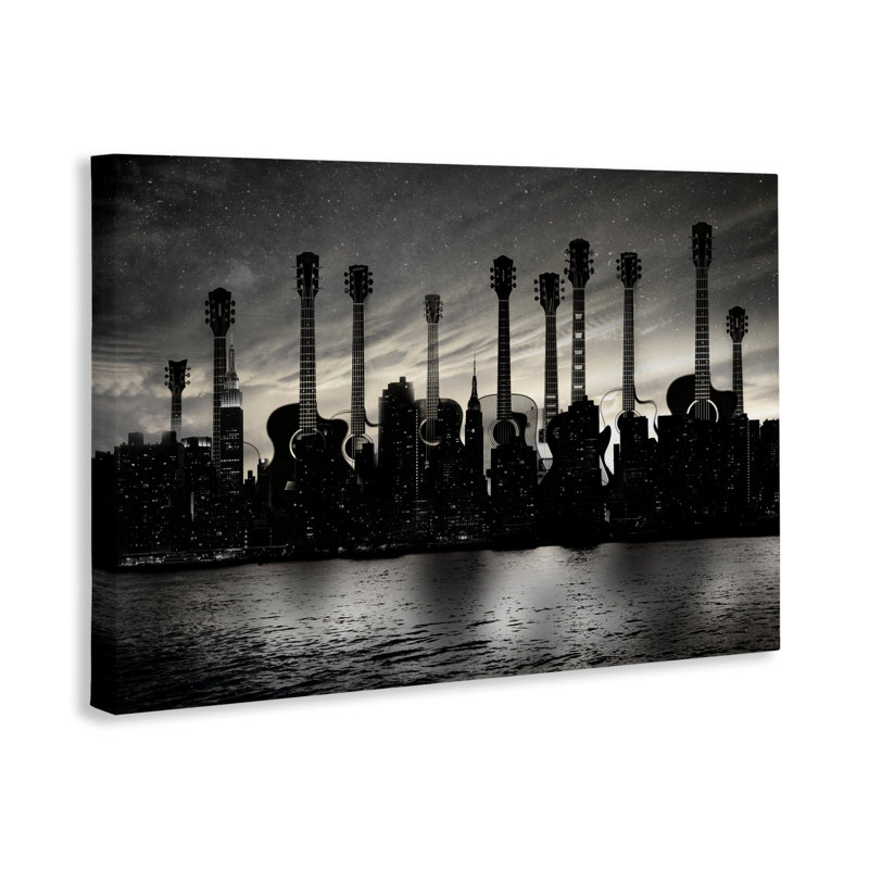 Guitare, paysage urbain, toile par CAD Designs, H 20 po x l 30 po