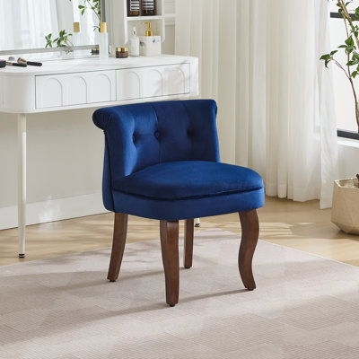Tufted Upholstered Velvet Vanity Chair with Solid Wood Legs