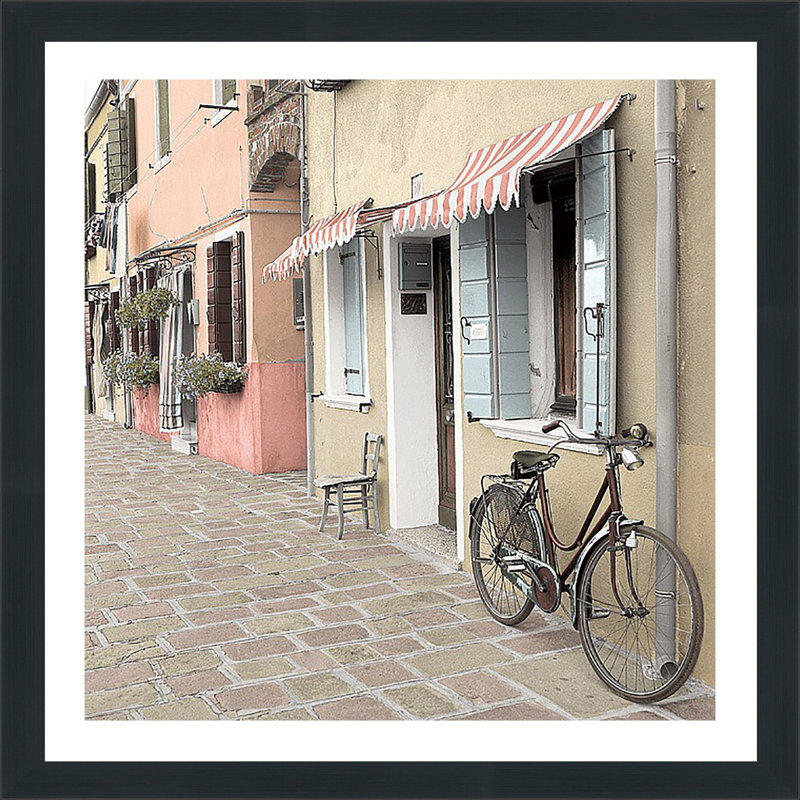 « vénitien bicycle » par alan blaustein,, reproduction de photo encadrée, H 33,5 po x l 33,5 po x P 0,75 po