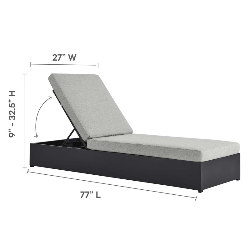Tahoe Gray Powder-Coated Aluminum Outdoor Chaise Lounge with Cushions