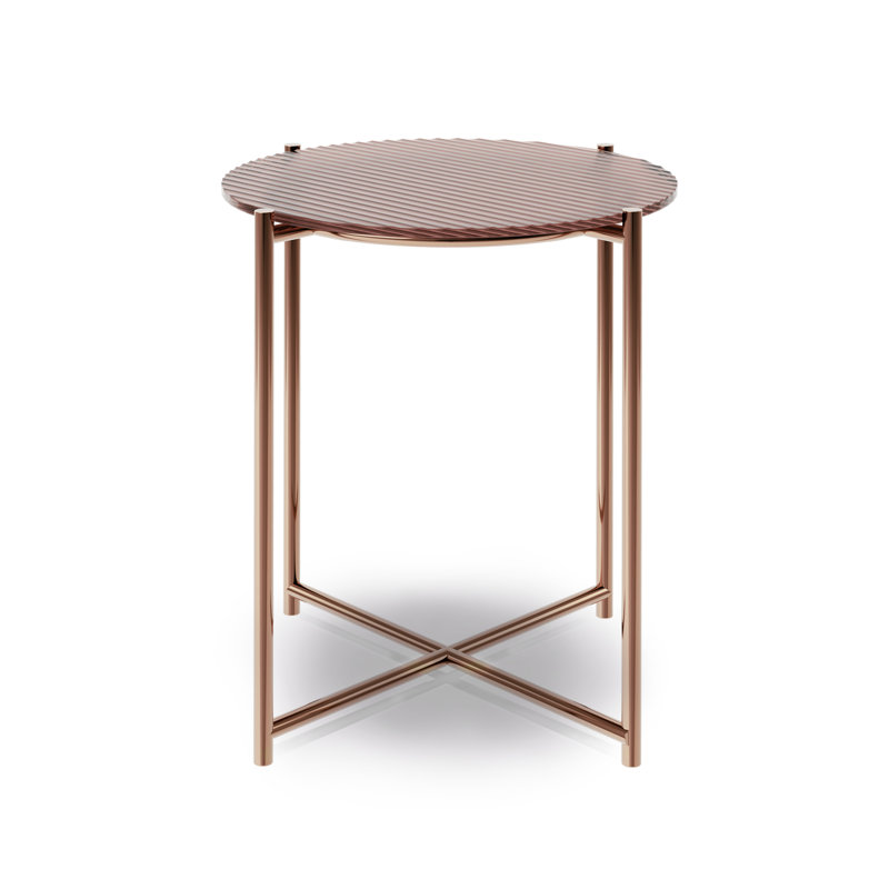 Alurta Glass Top Cross Legs End Table, Bronze, Bronze