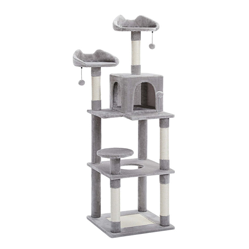 63'' Gray Multi-Level Cat Tree Tower with Sisal Scratching Posts