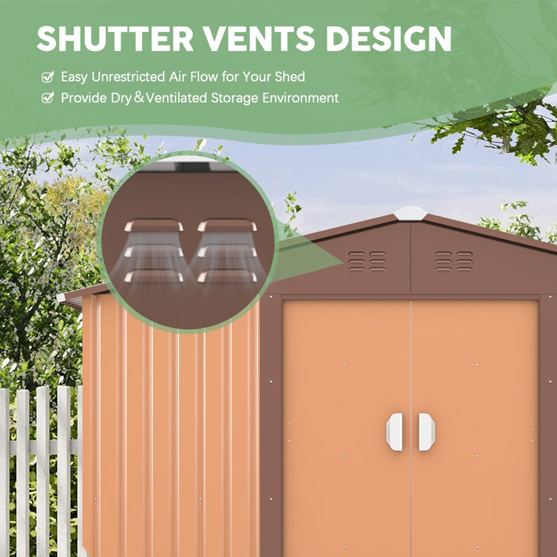 9.1 x 10.5 Ft Coffee Metal Outdoor Storage Shed with Windows