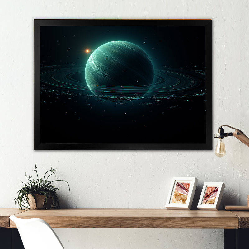 " Emerald Enceladus Outer Space ", Black Single Picture Frame, 16" H x 32" W x 1" D
