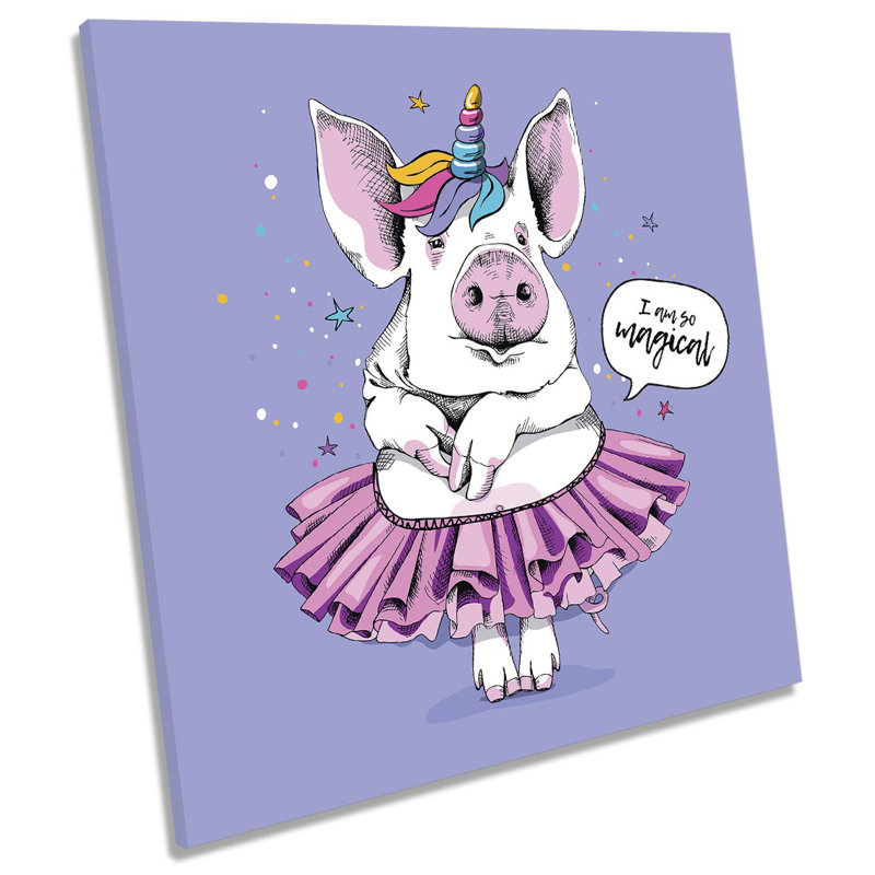 Funny Pig Unicorn Magical - Wrapped Canvas Print, 60cm H x 60cm W x 2cm D