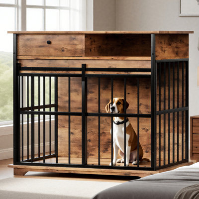 Dog Crate Furniture with Tray for Medium Large Dogs, Wooden Dog Kennel
