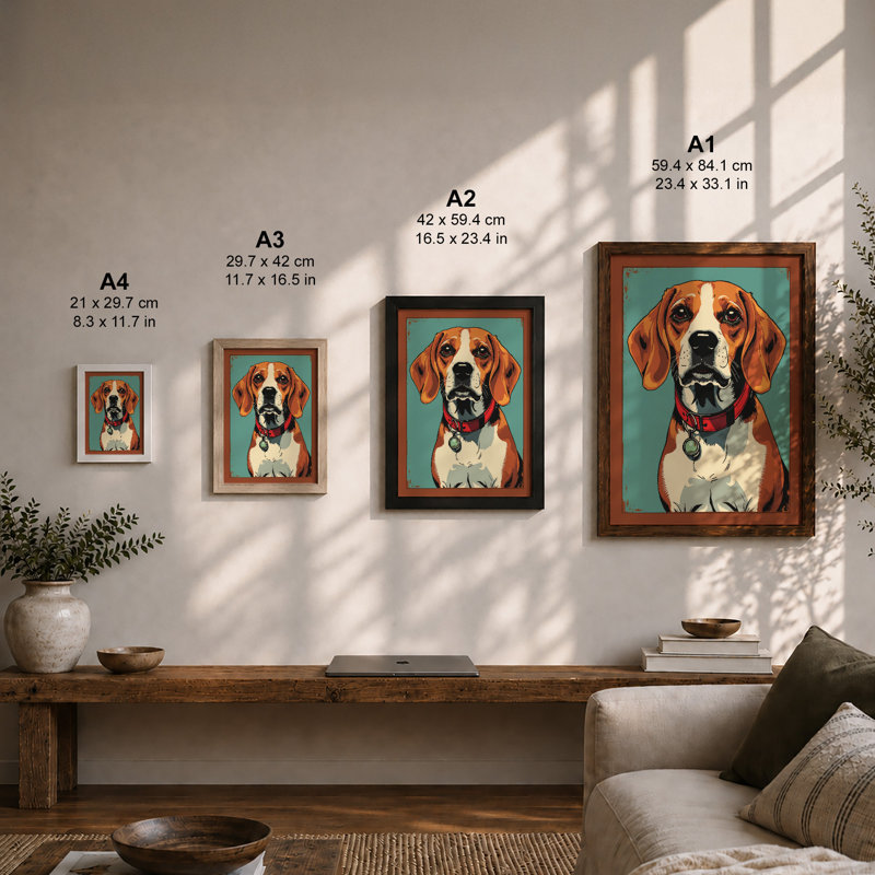 Watchful Beagle Modern - Framed Print, A4 - 29.7 x 21.0 cm, White