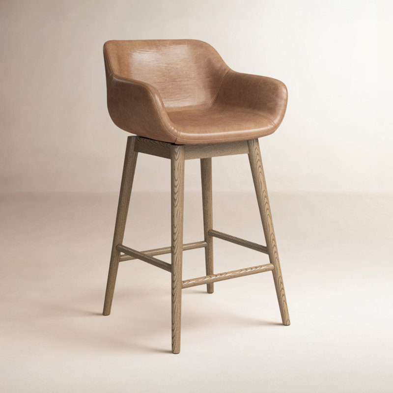 Hannah Swivel Stool, Sonoma Chestnut/Genuine Leather, Counter Stool (26.5" Seat Height), Amber Ash